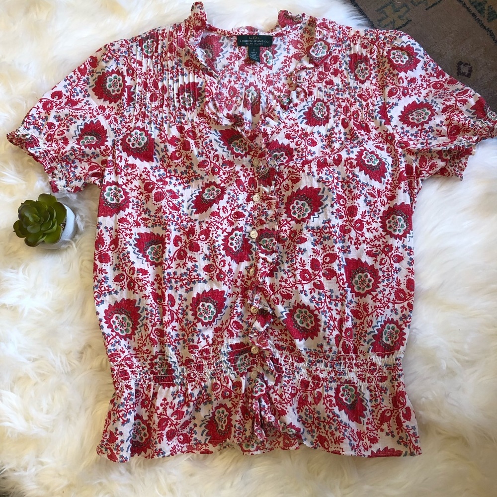 Ralph Lauren red flowered button down top